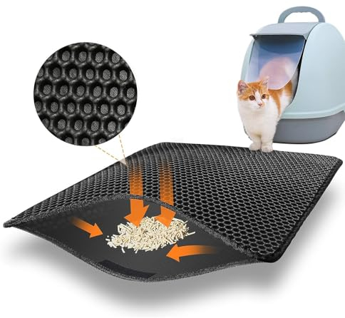 Tapis De Litière Pour Chat 30,5 x 45 cm - Noir, En Nid d'Abeille Double Couche, Antidérapant, Imperméable Et Résistant à l'Urine, Facile à Nettoyer