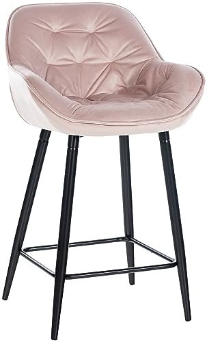CLP Tabouret de Bar Gibson Velours I Chaise de comptoir rembourrée avec Repose-Pieds I Hauteur d'assise 76 cm, Couleur:Rose