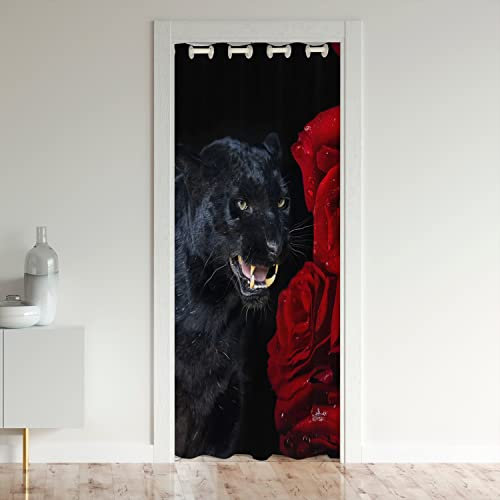 Tigre Rideau de Porte 106x203cm Animaux Sauvages Rose Fleurs Rideau Occultant Rideaux Animaux Sauvages Botanique Floral Rouge Rideaux Interieur Salon Chambre Décor Exterieur d'entrée
