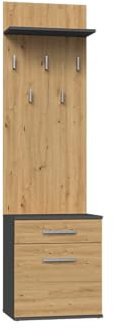 CDF Schuhschrank mit Garderobe – Flurmöbel Set mit Schublade, Schrank, 5 Haken und Ablage – Moderner Schrank für Schuhe und Jacken – Farbe Anthrazit/Eiche Artisan
