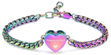 Mnicremation Urnenarmband für Asche, Herz-Medaillon, Einäscherungsarmband, Gedenkmal, verstellbare Asche, Gliederhalter, Armreif, Gliederkette, Damen – Always in my heart