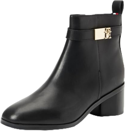 Tommy Hilfiger TH LOGO MID HEEL BOOTIE ( Niedrige Stiefel Damen, Schwarz (Black), 41 EU