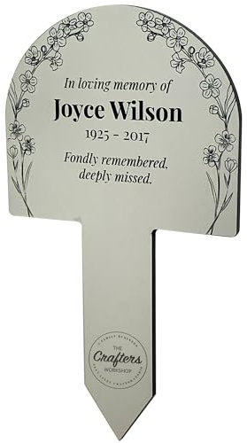 In Loving Memory Of Personalised Garden Stake Plaque - Forget-me-not flower design - Luxury Gold or Silver Finish (Arch Silver)