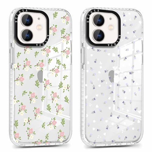 Xylota 2 Stück Transparent Handyhülle für iPhone 11 6,1 Hülle,Durchsichtig Case mit Muster Aesthetic Blumen Mädchen Schutzhülle, Weich Silikon Dünn TPU Bumper Stoßfeste Cover für iPhone 11,08