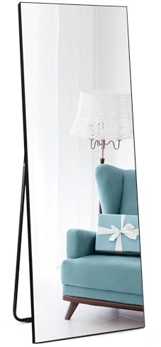 Vasemouh Espejo Grande de Cuerpo Entero 140x51cm, Marco Negro Espejo de Cristal Templado de Alta Definición, de Pie o de Pared, Apto para Baño, Salon,Habitacion y Recibidor.