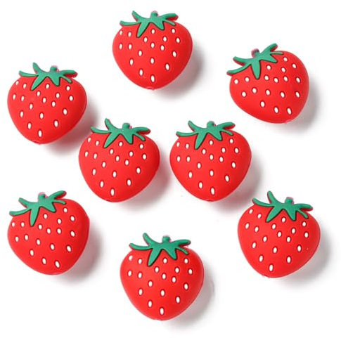 Airssory Lot de 30 perles focales rouges en forme de fraise en silicone imitation fruits pour bricolage, bijoux, bracelets, colliers, loisirs créatifs, porte-clés, décoration