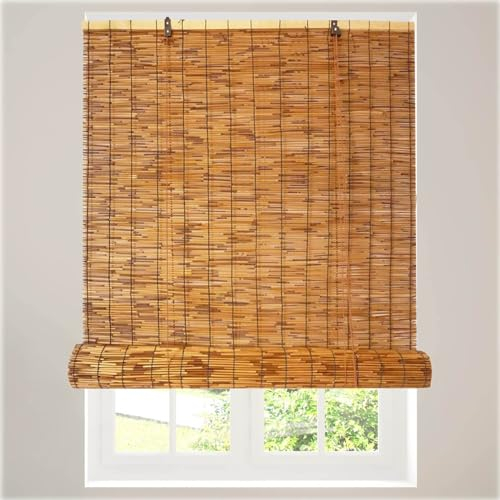 Bambusrollo für Balkon 40 60 80 110 130 140 150 160 180cm Bambus Verdunkelungsrollo Ohne Bohren Sichtschutz Fenster Bambus Vorhang Wasserdicht Natur Bambus Jalousie für Garten Gazebo Terrasse (Farbe