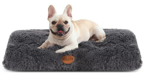Nobleza Hundebett Mittelgroße Hunde, Hundekissen Waschbar, Langer Plüsch Hundebett, Weiche und Flauschig, Hundematte mit rutschfeste Unterseite, Haustierbett Hundematratze Dunkelgrau, 80x50cm