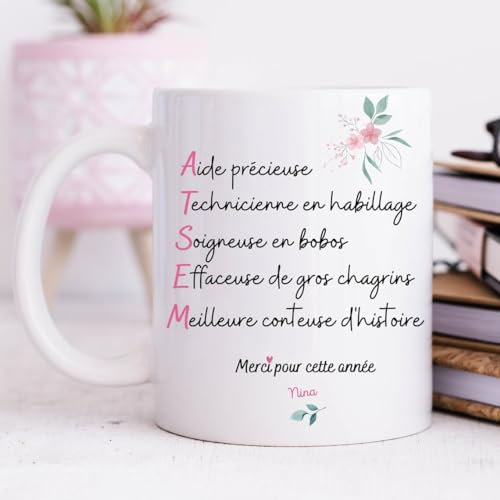 Mug personnalisé cadeau Atsem, fin d'année scolaire
