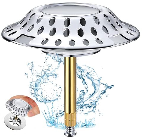 Bouchon Baignoire Universel, Bouchon Baignoire 2-en-1 Filtre à Cheveu, Bonde Baignoire à Hauteur Réglable avec Design de Filtre (Ouverture du Trou de Vidange 36-44 mm)
