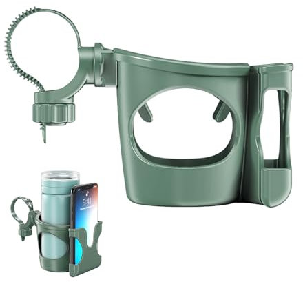 JUMUAO Drink Holder Pram Accessories for Bicycle Buggy, Universal Cup Holder, Bottle Holder, Baby Bottle, Drink and Coffee, Cup Holder with Mobile Phone Holder for Strollers, Mountain Bikes (Green)