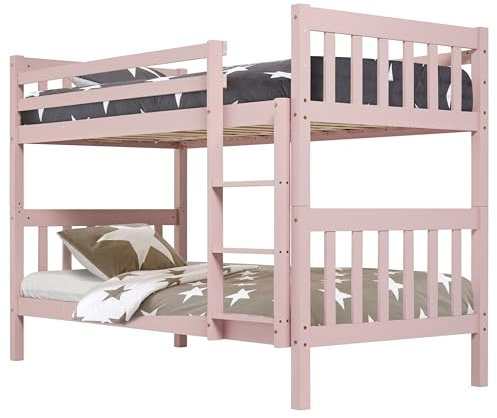 Blisswood Double Bunk Bed, 3ft Single Bed Frame with Ladder, Extra Strong & Durable, Wooden Kids bunk beds, Twin Sleeper for Kids, Children, Adults, Double Bed Frame With Under Bed Storage (Pink)