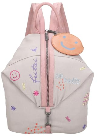 Fritzi Marit Limited Embro Fun Rucksack Canvas Damen Backpack Stickerei Festival City abnehmbares Pocket 31 x 26 x 13 cm - Anthrazit, Sand
