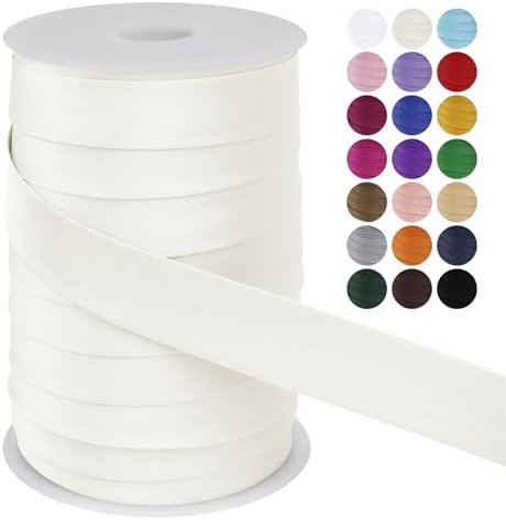 LEREATI Schrägband 25mm x 50m, Einfassband zum Nähen Doppelt Gefaltetes Stoffband aus Polyester Hemming Tape Satin, Nahtband zum Nähen Basteln Dekorationen DIY Handwerk (Off-Weiß)