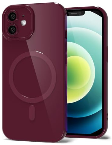 Svanove for iPhone 12 Phone Case Silicone Magnetic, Compatible with Magsafe Case Cute for Women, Girly Glossy Jelly Rubber Thin Slim Hard Plastic Mag Safe & Camera Cover Protection, Burgundy Maroon