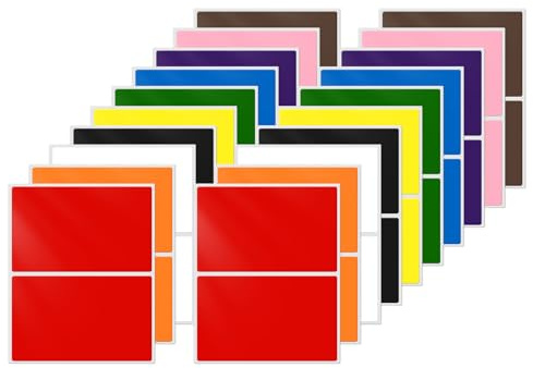 FINDAT Bunt Rechteckig Etiketten 75 x 50 mm selbstklebend 40 Stück | Namensschilder Aufkleber, 10 Farben, wasserfestes Vinyl. Für Büro, Haus, Schule & DIY