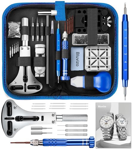 Bluvizo Watch Repair Tool Kit: Professional Watch Battery Replacement Link Removal Kit - 149 PCS for Strap Adjustment and Back Case Opening with Screwdriver