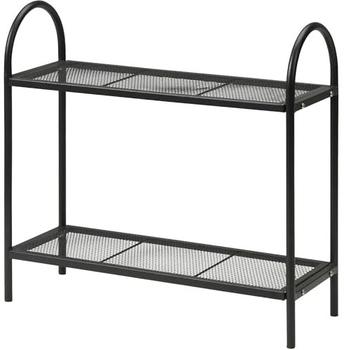GEEZY 2 Tier Metal Plant Stand – Indoor or Outdoor, Weather Resistant, Mesh Design, Easy to Assemble and Clean – Tall Black Tiered Plant Stand for Flowers and Plants