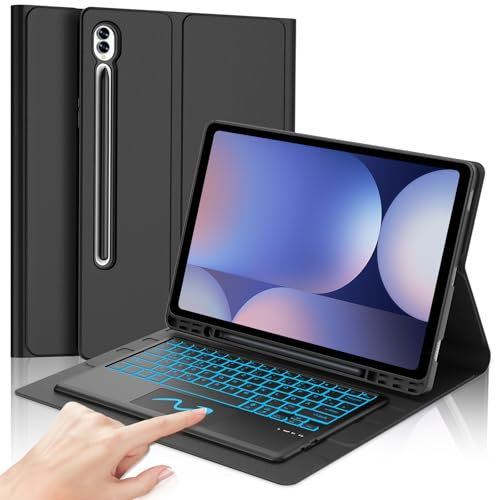 Tastiera per Samsung Galaxy Tab S10 Ultra/S9 Ultra 14.6 pollici, Multi Touch Trackpad, 7 colori illuminati, QWERTZ Tedesco Magnetico Rimovibile Tastiera Bluetooth per Galaxy Tab S10Ultra, Nero