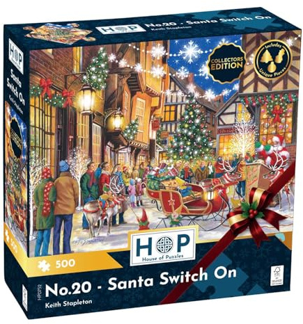The House of Puzzles Santa Switch, 500 Piece Jigsaw | Artist Illustrated, Unique Christmas Themed Pieces, Scenic Landscape, Deluxe Puzzle Gift for Adults
