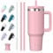 Watersy Gourde Isotherme Inoxydable 1,2 L avec 2 Pailles, Gobelet à Café anti-Fuite, Isotherme Sous vide avec Couvercle à vis sans BPA, Gourde Rafraîchissante Pendant 12 Heures, Rose Clair