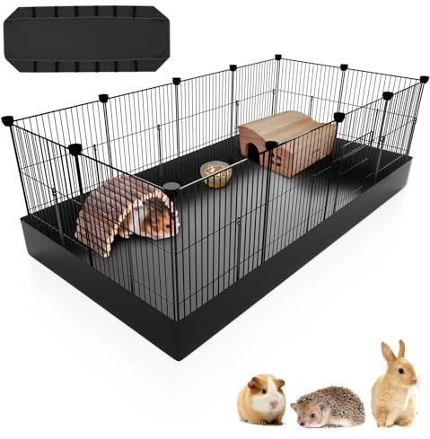PAWING 12 Panels Small Animal Playpen with Waterproof Mat - Durable Metal Wire Yard Fence for Guinea Pigs, Kittens, Hamsters, Hedgehogs - Indoor & Outdoor Pet Cage