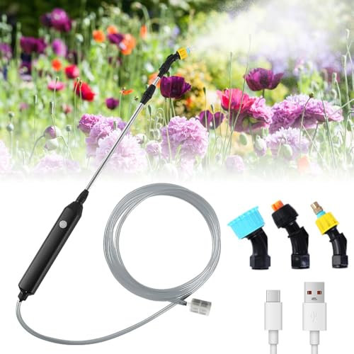 Pompa Irroratrice a Batteria, Afenau 2400mAh Nebulizzatore a Batteria con 3 ugelli Regolabili e Tubo Flessibile da 5 M, Irroratore a Batteria, Spruzzatore Elettrico da Giardino per Pulizia del Cortile