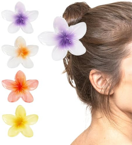 THXFUNAREA Confezione da 4 fermagli per capelli a forma di fiore per donne, fermagli per capelli hawaiani plumeria, accessori per capelli spessi, regali per donne e ragazze