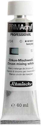 Schmincke - PRIMAcryl® Professional feinste brillante Acrylfarbe, Zirkon-Mischweiß, 60 ml Tube, 13 104 011, Premiumacrylfarbe, Acrylmalerei, Profi-Qualität
