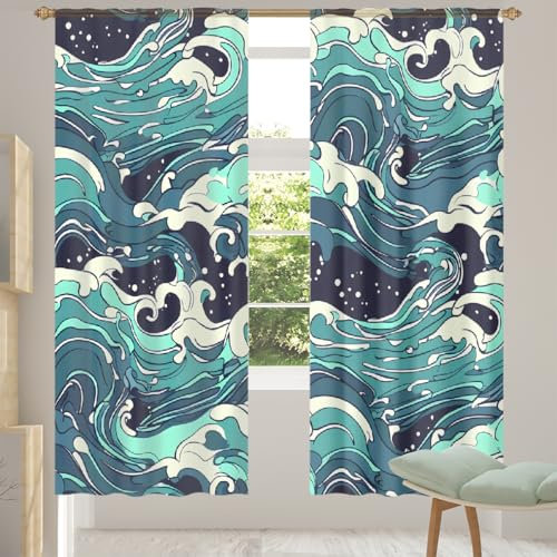 Dusviba Lot de 2 panneaux de rideaux transparents japonais traditionnels avec passe-tringle pour chambre à coucher, salon, rideaux semi-transparents filtrant la lumière, rideaux de fenêtre avec