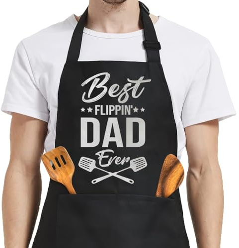 ALUNME Funny Black Cotton Apron for Men, BBQ Grill Cooking Gift for Dad, Husband, Father's Day