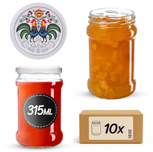 KADAX 10er Set Einmachgläser 315ml TO66 Hähne, Marmeladengläser Vorratsgläser Mason Jar mit Schraubdeckel, Luftdicht & Spülmaschinenfest, Honig- & Dessertgläser