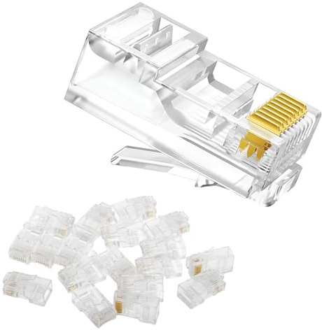 50 Pack RJ45 23AWG Cat6a Cat6 Large Pass Through Connector Connectors Network Plugs Ethernet Plug Gold Plated 8P8C Modular Plug UTP Network Ends for Unshielded Twisted Pair Solid & Stranded Cable