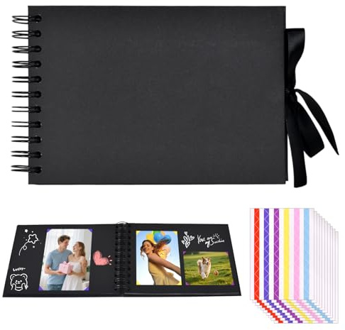 A5 Vienrose Fotoalbum Scrapbook Album, Fotoalbum Zum Selbstgestalten, DIY Seidenband Fotobuch Spiralalbum 30 Schwarze Seiten für 10x15 Fotos für Baby Geburtstag Jahrestag Hochzeit (01)