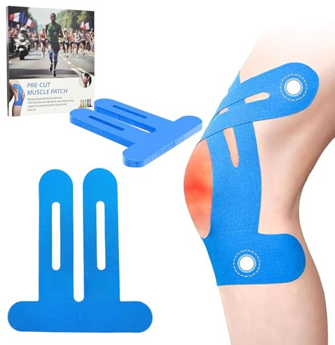 NEUJUS Knie Tape Vorgeschnitten 12 Stück, Kinesiologie Tapes Knie, Blau | Elastische Knietapes fürs Knie, latexfrei, atmungsaktiv und stark haftend für Training, Laufen, Fitness und Alltag