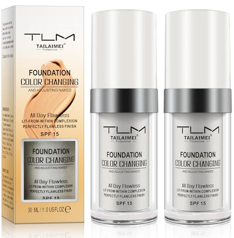 Colour Changing Foundation, 2Pack Flawless Color Changing Foundation Makeup | Base Moisturizing Liquid Foundation for Women, Concealer Cover, Sunscreen, Naturally,Non-Greasy,Long Lasting