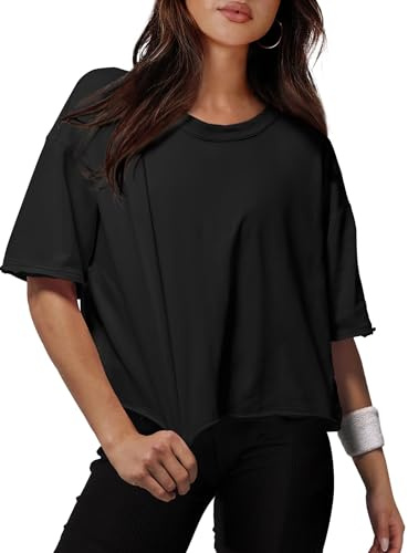 XIEERDUO Cotton Gym Crop Tops for Women UK Short Sleeve Summer Casual T Shirts Loose Fit Sports Yoga Crewneck Ladies Tops