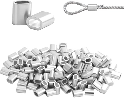 120 abrazaderas de cable de alambre de 2 mm, manguito de aluminio ovalado, abrazaderas de presión, manguitos de metal para cable de acero/cable de alambre (plata)