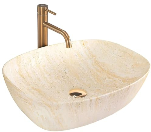 Rea Aufsatzwaschbecken Freja Travertine Matt Beige, Modernes Design + 51X39,5X14Cm