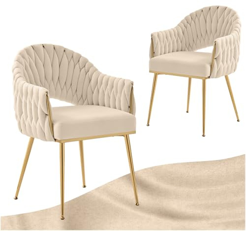 SDXYSTCE Esszimmerstühle mit Armlehne & Goldenen Metallbeinen 2er Set | Samt Polsterstuhl Esstisch Stühle Esszimmer für Küche, Esszimmer, Wohnzimmer und Restaurant - Samt-Beige