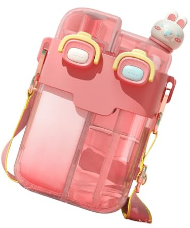 Sonew Kawaii 530 Ml Double Gourde avec Paille et Sangle pour le Sport et les Voyages (Rose Corail 780ml)