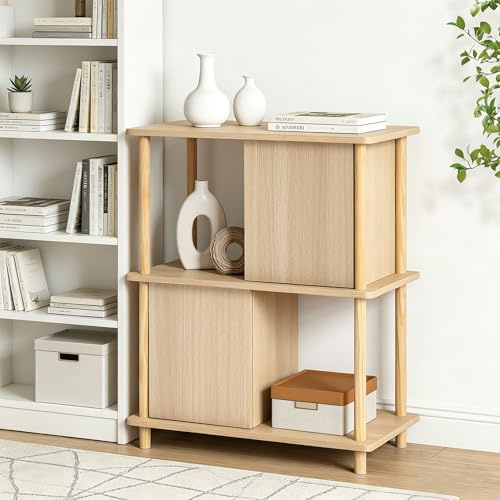 Hometopia Bücherregal mit Stauraum, Holz mit 2 Ablagen & Tür | moderner Aufbewahrungsschrank, vielseitig als Sideboard & Wohnzimmerschrank, für Wohnzimmer, stabil, pflegeleicht, modern