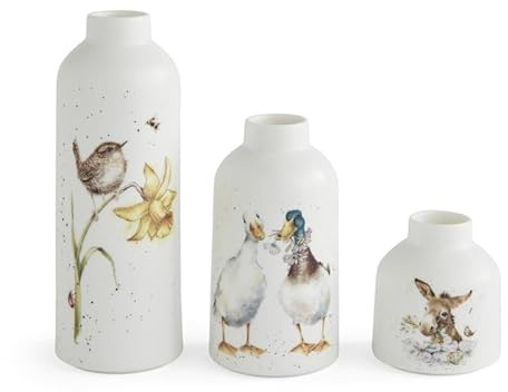 Royal Worcester Wrendale Deigns Ceramic Flower Vase Set of 3 Assorted Sizes