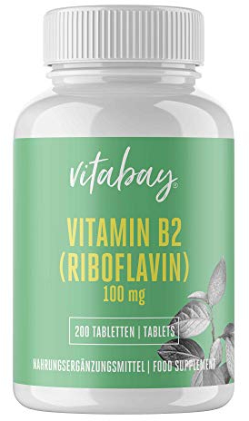 Vitabay Vitamin B2 (Riboflavin) | 200 vegane Tabletten | Hochdosiert mit 100 mg | Laborgeprüft & hergestellt aus hochwertigen Rohstoffen