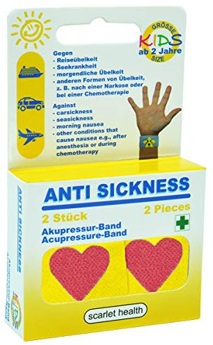 Scarlet Health Bracelet d'acupression « Sea », 1 paire contre les nausées et les maladies de mer, pour adultes et enfants, bande anti-nausées pour le poignet, 2 bandes élastiques (cœur)
