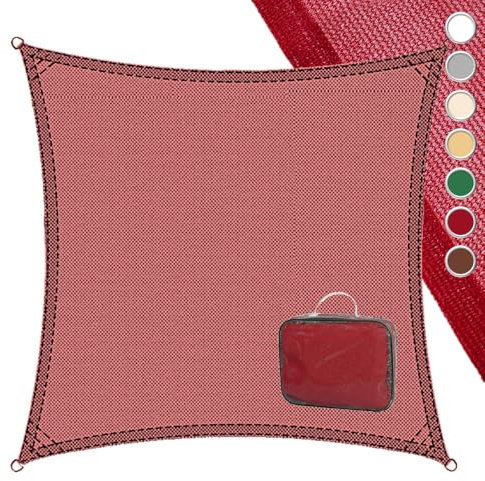 LOLAhome Toldo Vela de Sombra ANTICHARCOS | 5x5 m Cuadrado Rojo | Fibras Alta Resistencia 200gr/m² HDPE, Protección UV, Transpirable | para Exteriores: Jardín, Patio, Terraza