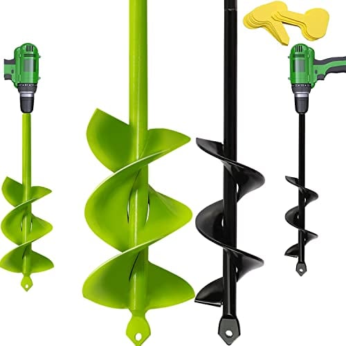 SYITCUN Garden Hole Digger Auger for Planting Bulbs Seedlings,Bulb Planting Auger 2pcs,Heavy Duty Garden Spiral Auger Drill Bit,Solid Core Shaft Planting Auger,Garden Bulb Planter Tools(8x30cm,4x22cm)