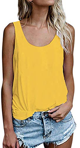 Maglietta da donna senza maniche, estiva, vestibilità larga, 786 giallo, M