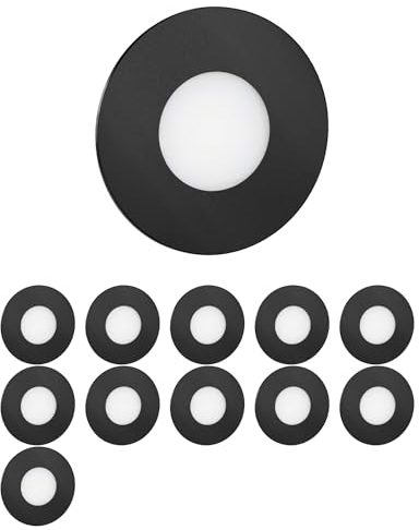 ledscom.de 12 Stück LED Treppenlicht/Wandeinbauleuchte FEX für innen und außen, rund, schwarz, 85mm Ø, warmweiß