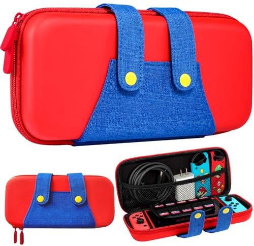 oqpa Coque de jeu pour Nintendo Switch - Motif de dessin animé Kawaii - Pour filles, garçons, hommes, enfants - Sac de transport + joystick de pouce + coques en verre trempé pour Switch (Mario)